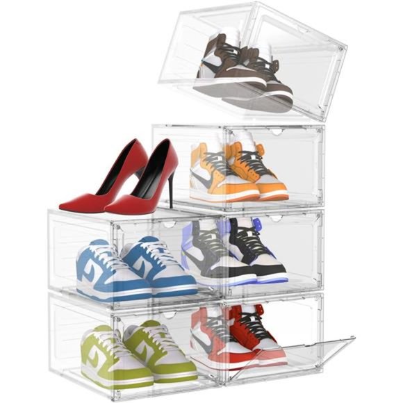 Shoe Storage Boxes Clear Transparent Organizer Magnetic Door XL Up to US Men 14